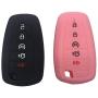 Key Fob SiliconeCover Glossy Protective Case Fits for Ford F150 Edge Mustang Fusion Ecosport Explorer Expedition 3/4/5 Button Smart Key case cover(Black+Pink)