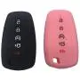 Key Fob SiliconeCover Glossy Protective Case Fits for Ford F150 Edge Mustang Fusion Ecosport Explorer Expedition 3/4/5 Button Smart Key case cover(Black+Pink)