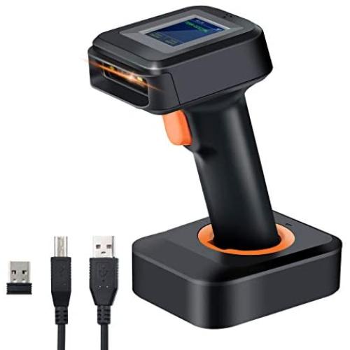 Tera 1D 2D QR Barcode Scanner Wireless with Display Screen, Charging Base, Works with Bluetooth and 2.4G Wireless, 2200mAh Battery Handheld Barcode Scanner for Supermarket, Warehouse, Library