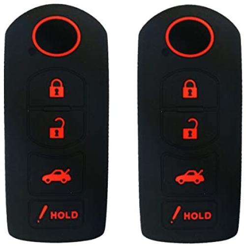 Coolbestda 2Pcs Silicone Smart Key Fob Cover Case Remote Skin Keyless Jacket Holder Protector for Mazda 3 6 CX-7 CX-9 MX-5 Miata 4 Buttons Black