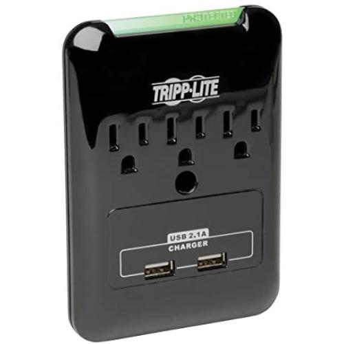 Tripp Lite 3 Outlet Portable Surge Protector Power Strip, Direct Plug in, 2 USB, & $5,000 Insurance (SK30USB) Black