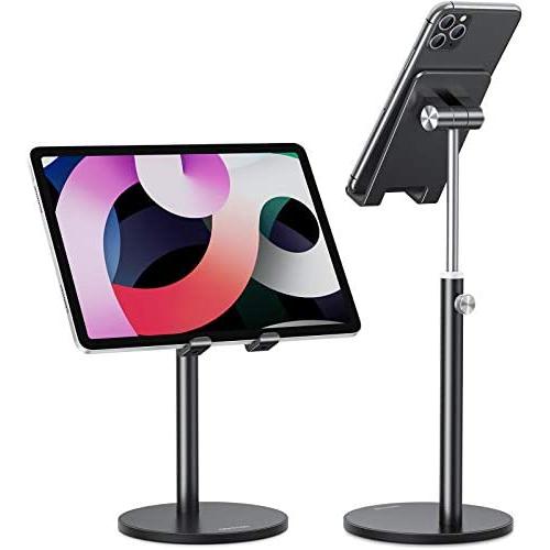 Cell Phone Stand, OMOTON Angle Height Adjustable Phone Stand, Aluminum Desktop Phone Holder Dock Stand for Desk, Compatible with iPhone 11/Xr/Xs Max, All Smartphones and All Tablets(4-11), Black