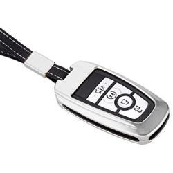Royalfox(TM) Luxury Aircraft Aluminum Smart 3 4 5 Buttons car Key Fob case Cover for 2017 2018 Ford Mustang Explorer F 150 250 350 450 550 Edge Fusion Mondeo (Silver)