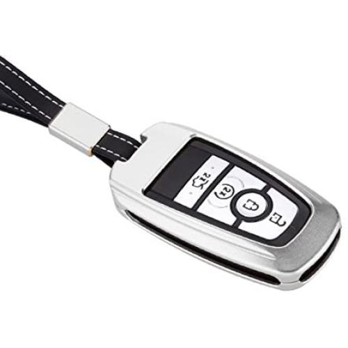 Royalfox(TM) Luxury Aircraft Aluminum Smart 3 4 5 Buttons car Key Fob case Cover for 2017 2018 Ford Mustang Explorer F 150 250 350 450 550 Edge Fusion Mondeo (Silver)