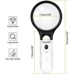 HunterBee Lightweight 3LED Lighted Handheld Magnifier, 3 × 45 × High Magnifier for Reading, Appreciation of Jewelry, Stamps, Coins, Electronic Maintenance, Handicraft and Hobby