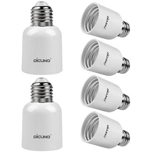 DiCUNO E26 to E39 Adapter, Medium E26 to Mogul E39 Screw Base Light Bulb Socket Converter, Maximum 300W and 165℃ Heat Resistant 6Pcs