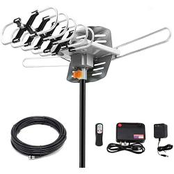 HDTV Digital Antenna,Amplified HD Outdoor TV Antenna150 Miles Range w/ 360 Degree Rotation Wireless Remote - UHF/VHF/1080p/ 4K Ready(Without Pole)