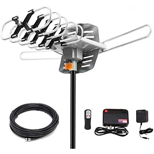 HDTV Digital Antenna,Amplified HD Outdoor TV Antenna150 Miles Range w/ 360 Degree Rotation Wireless Remote - UHF/VHF/1080p/ 4K Ready(Without Pole)