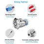 Quentacy 19mm 3/4'' Latching Pushbutton Switch LED 12V DC 5A 250V AC Power Symbol ON-Off Waterproof Toggle Switch Stainless Steel Shell with Wire Connector Plug(Red Light)