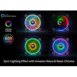 Thermaltake Riing Quad 120mm 16.8 Million RGB Color (Alexa, Razer Chroma) Software Enabled 4 Light Rings 54 Addressable LED 9 Blades Hydraulic Bearing Case/Radiator Fan CL-F088-PL12SW-B, Black
