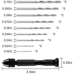 26PCS Pin Vise Hand Drill, Vinonzi Micro Mini Twist Drill Bits Set, Precision Hand Drill Bits Rotary Tools Set, for Wood, Manual Work DIY, Jewelry, Assembling, Model Making. (0.5-3.0mm)