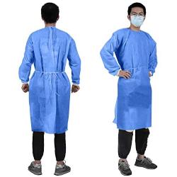 YIBER Disposable Lab Coat Isolation Gown SMS Material 38g With Knit Cuff Long Sleeve, Fluid Resistant, Dental, Medical, Hospital, Industries, ONE SIZE FITS ALL - 5 pcs/Pack Blue