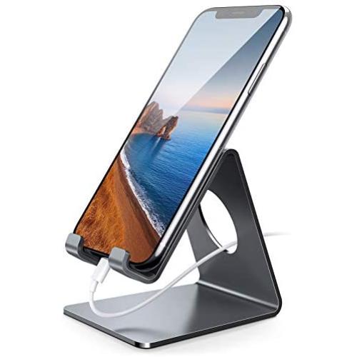 Lamicall Cell Phone Stand, Phone Dock : Cradle, Holder, Stand, Compatible with Phone 12 Mini 11 Pro Xs Xs Max Xr X 8 7 6 6s Plus 5 5s 5c All Android Smartphone Charging, Accessories Desk - Gray