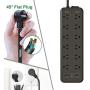 EyGde Power Strip Surge Protector Flat Plug with 12 AC Widely Spaced Outlets (1875W/15A, 2800J) and 3 USB Charging Ports (1 USB-C, 2 USB-A), 4.9Ft Extension Cord, Wall Mountable for Home&Office(Black)
