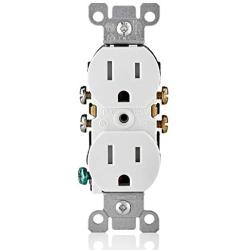 Leviton T5320-W Straight Blade Tamper Resistant Duplex Receptacle, 125 V, 15 A, 2 Pole, 3 Wire, 1 Pack, White