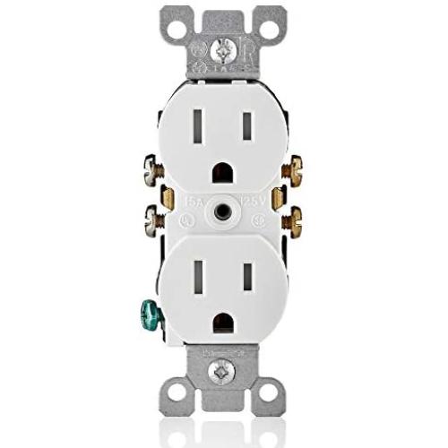 Leviton T5320-W Straight Blade Tamper Resistant Duplex Receptacle, 125 V, 15 A, 2 Pole, 3 Wire, 1 Pack, White