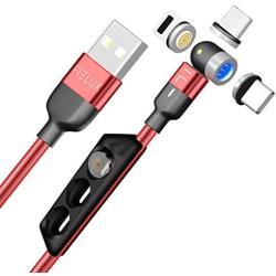 FIELUX Quick 360°+180° Rotation Magnetic Charging Cable Compatible with Micro, Type-C Charging Port Smartphones and i-Product Devices 3 in 1 (3.3 ft, Red)