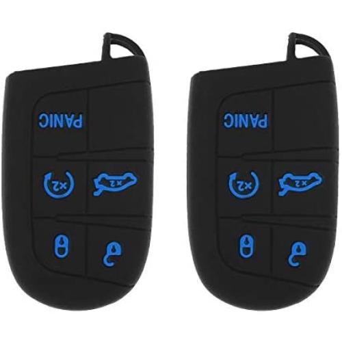 Auovo Smart Key Fob Cover Case Accessories for Chrysler 300 Grand Cherokee Renegade Compass for Dodge Charger Challenger Journey Durango 5 Buttons Keyless Entry Remote(Silicone, 2pcs)
