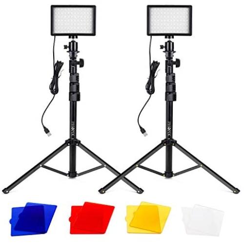 PHOPIK Dimmable Led Video Light, 5600K USB 88 Led Lighting Kit, Color Led Studio Light with Adjustable Tripod, for Desktop/Low Angle Shooting, YouTube Video, Laptop Video Conferencing -2 Packs