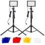 PHOPIK Dimmable Led Video Light, 5600K USB 88 Led Lighting Kit, Color Led Studio Light with Adjustable Tripod, for Desktop/Low Angle Shooting, YouTube Video, Laptop Video Conferencing -2 Packs