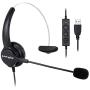 VoiceJoy USB Plug Corded Headphone Call Center Comfort Noise Cancelling Headset with Adjustable Mic, Mute Volume Control for Calls on Laptops PCs Computers