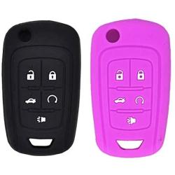 LemSa 2Pcs Silicone Keyless Entry Flip Key Holder Fob Cover Case Remote Protector Bag Jacket for Chevrolet Equinox Camaro Cruze Malibu Sonic Volt Park OHT01060512 13504199 13500221,Black/Purple