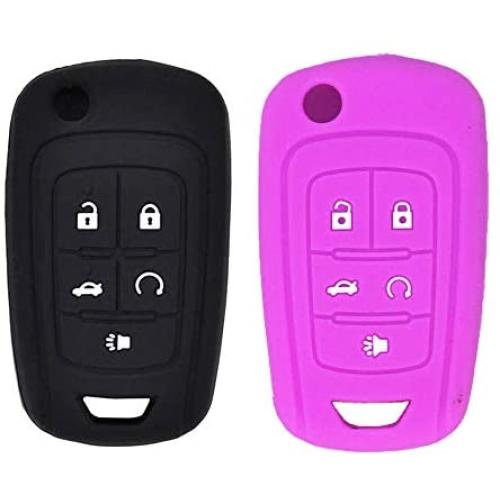 LemSa 2Pcs Silicone Keyless Entry Flip Key Holder Fob Cover Case Remote Protector Bag Jacket for Chevrolet Equinox Camaro Cruze Malibu Sonic Volt Park OHT01060512 13504199 13500221,Black/Purple