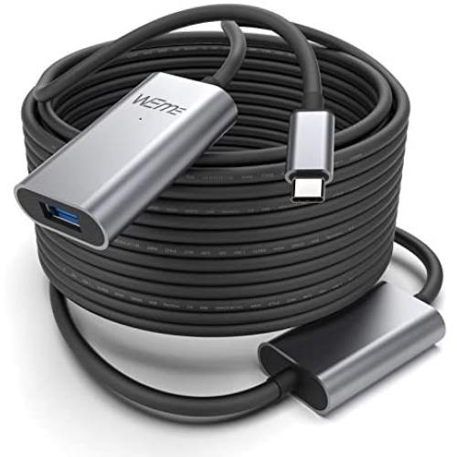 WEme USB C Active Extension Cable 32FT/10M, USB 3.0 Type C Male to Type A Female with Two Signal Repeater for Oculus VR, HTC Vive, Xbox 360, Printers, Webcam with 5V2A Power Adapter, Aluminum