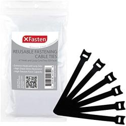 X Fasten Reusable Cable Management Ties - 6 Inches Hook and Loop Fastening Zip Cord Ties Straps (50-Pack), Adjustable Hook and Loop Fastener Cable Strap, Black