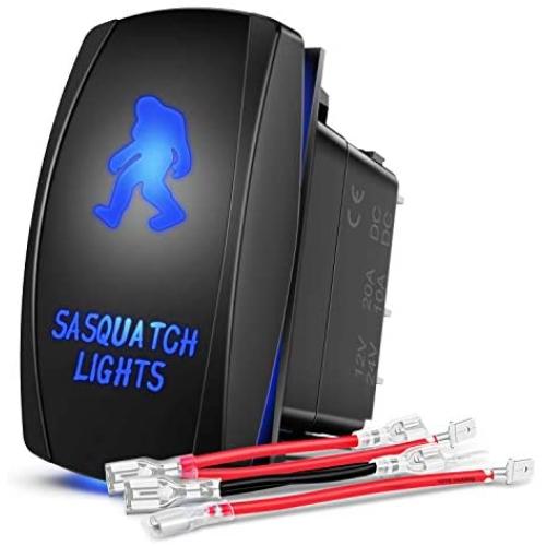 Nilight SASQUATCH LIGHTS Rocker Switch 5Pin Laser On/Off LED Light 20A/12V 10A/24V Switch Jumper Wires Set for Jeep Boat Trucks,2 years Warranty (90003B)