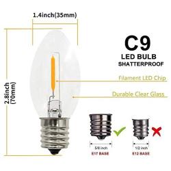 EMITTING Waterproof C9 Replacement LED Light Bulbs –0.6W Equivalent to 7W, White Warm 2700K Outdoor String Lights Vintage LED Filament Bulb, E17 Base Edison LED Light Bulbs, Clear Glass (C9-25PACK)
