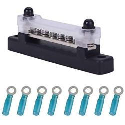 6 Terminal Bus Bar Kit - 150A Bus Bar Block with Cover & Heat Shrink Terminals; Ground Distribution, Power Distribution Terminal Block for Automotive and Marine