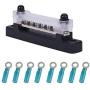 6 Terminal Bus Bar Kit - 150A Bus Bar Block with Cover & Heat Shrink Terminals; Ground Distribution, Power Distribution Terminal Block for Automotive and Marine