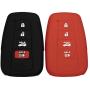 Lcyam Black Red Soft Material Silicone 4 Buttons Key Fob Cover Case Fits for 2019 2020 2021 Toyota RAV4 XLE Camry Hybrid XSE Corolla Avalon Smart Key