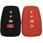 Lcyam Black Red Soft Material Silicone 4 Buttons Key Fob Cover Case Fits for 2019 2020 2021 Toyota RAV4 XLE Camry Hybrid XSE Corolla Avalon Smart Key