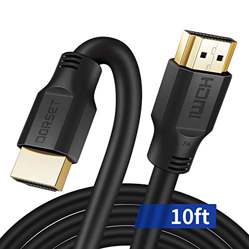 8K HDMI 2.1 Cable 10FT/3M, Dorset HDMI 48Gbps Ultra HD Support High Speed HDMI Cord, 4K120 8K60 144Hz eARC HDR HDCP 2.2 2.3 Compatible with Roku Sony LG Samsung TCL Xbox Series X RTX 3080 3090 PS4 PS5