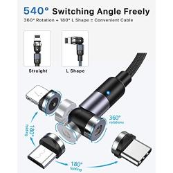Aralana Magnetic Charging Cable 5-Pack, 3-in-1 Magnetic Phone Charger, Nylon Braided with Led Light (1ft+3ft+3ft+6ft+10ft), Compatible with Micro USB, Type C and iProduct (Black)
