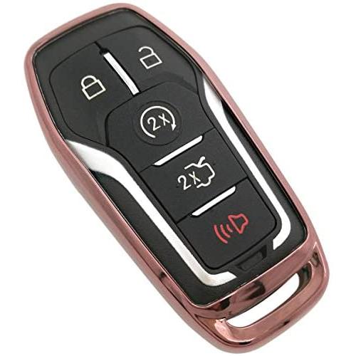 Pink TPU Key Fob Cover Case Remote Holder Skin Protector for Ford Fusion F-150 Edge Explorer Mustang Lincoln MKZ MKC 3/4/5 Buttons Smart Key(NOT fit Flip/Folding key)