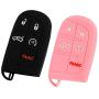 EXUNTECH 2Pcs 5 Buttons Silicone Smart Key Fob Skin Cover Case Protector Keyless Jacket Remote Holder for Jeep Grand Cherokee Dodge Challenger Charger Dart Durango Journey Chrysler 300,Black Pink
