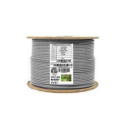 CAT6A Shielded Riser (CMR), 1000ft, F/UTP 23AWG, Solid Bare Copper, 650MHz, 10Gb, UL Certified, UL-LP Certification, Bulk Ethernet Cable Reel in Gray