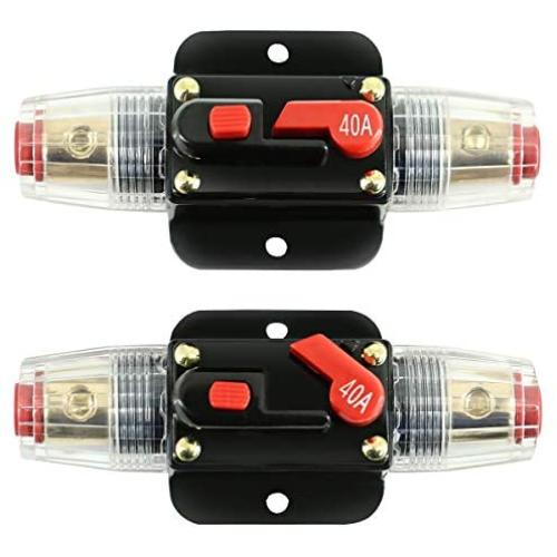 40A Inline Circuit Breaker Reset Fuse, 12V-24V DC Reset Fuse Holder 40 amp with Manual Reset for Car Audio Stereo Switch and Solar Inverter System (2 Pack) 40A Inline Circuit Breaker Reset Fuse, 12V-24V DC Reset Fuse Holder 40 amp with Manual Reset for Car Audio Stereo Switch and Solar Inverter System (2 Pack)