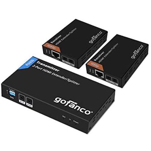 gofanco Prophecy 1x2 HDMI Extender Splitter Full HD 1080p Over Cat5e/Cat6/Cat7 Ethernet Cable with HDMI Loopout - Up to 50m/165ft - EDID Management, Bi-Directional IR Remote Control (1 in 2 Out)