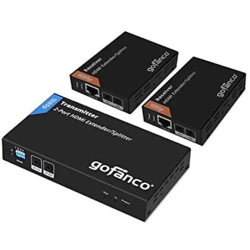 gofanco Prophecy 1x2 HDMI Extender Splitter Full HD 1080p Over Cat5e/Cat6/Cat7 Ethernet Cable with HDMI Loopout - Up to 50m/165ft - EDID Management, Bi-Directional IR Remote Control (1 in 2 Out)