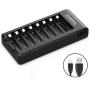 POWEROWL 8 Bay AA AAA Battery Charger, USB High-Speed Charging, Independent Slot, for Ni-MH Ni-CD Rechargeable Batteries, No Adapter