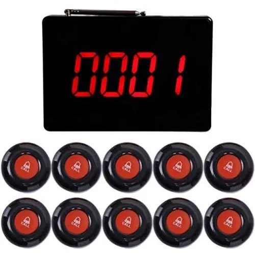 CallToU Wireless Calling System Customers Patient Pager System with 10 PCS Waterproof Call Buttons and 1PC Display Receiver for Restaurant Clinic Nursing Home Caregiver