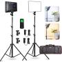 2 Packs LED Video Photography Lighting Kit, Panel Studio Lights with Stand, VL-200T Bi-Color Dimmable Photo Lighting for YouTube Video Shooting, Wireless Remote, AC Adapter, Carry Bag (Included)