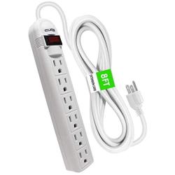 Digital Energy 6-Outlet Surge Protector Power Strip with 8-Ft Long Extension Cord, White, ETL Listed/UL Standard