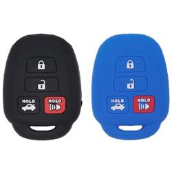 LemSa 2pcs Silicone 4 Button Smart Key Fob Cover Remote Keyless Entry Bag Compatible with Toyota Camry Avalon Corolla RAV4 Highlander Venza HYQ12BDM, Black Blue
