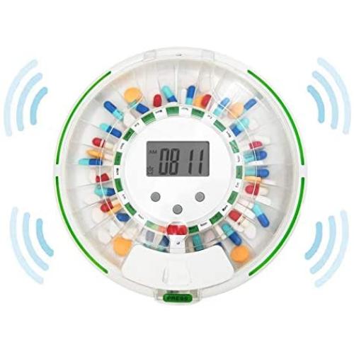 Automatic Pill Dispenser – 28-Day Electronic Medication Planner/Organizer – Dispense Up 6 Times/Day – Easy Read Display - Includes Flashing Light, Sound, Alarm and Safety Lock, 9 Template Rings