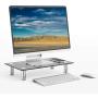 WALI Tempered Glass Monitor Riser Desktop Stand Height Adjustable Table Top for Flat Screen LCD LED TV, Laptop, Notebook, Display (GTT001B), Black